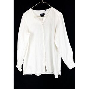 Liz Claiborne Beach Irish White 100% Linen Button-Up Shirt Minimalist